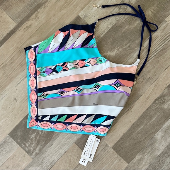 Trina Turk Halter Electric Wave Tankini Swimsuit Top Women's 4 NWT - Picture 4 of 12